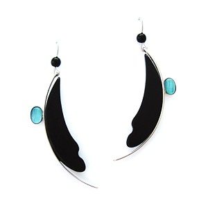 Black Acrylic with Blue Catsite Accent Earrings